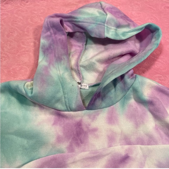 Tie-dye cropped hoodie with drawstring - Picture 4 of 14